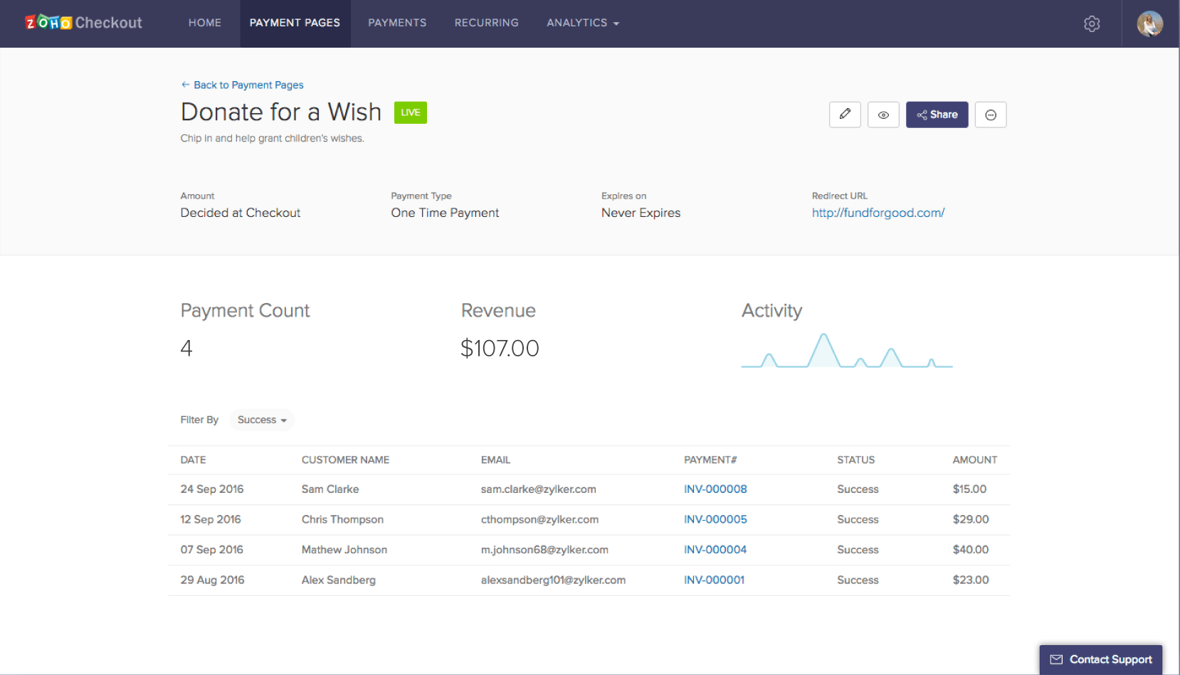 screenshot of Zoho Checkout